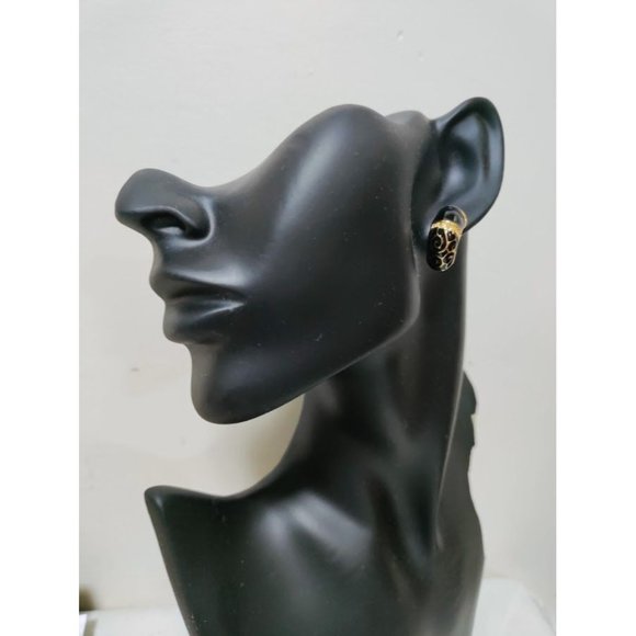 Vintage Camrose & Kross JBK Black Enameled Gold Plated Crystal Earrings Women's - Picture 2 of 8